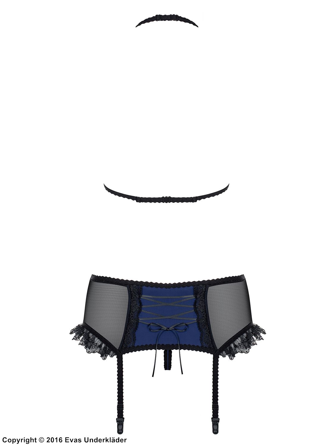 Marinblått underklädesset med små volanger, 3 delar